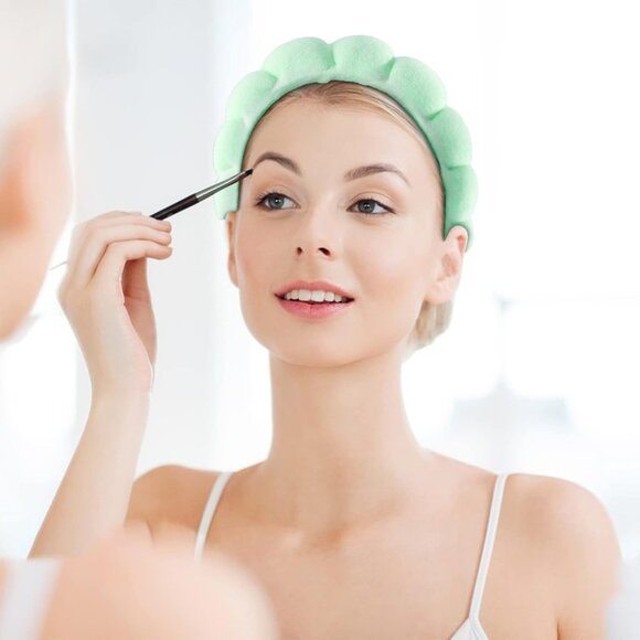 Sponge Spa Headband for Women, Green Makeup Headband and Wrist Washband Set for - Picture 6 of 7